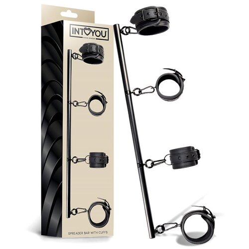 INTOYOU Black Shadow Detachable Rigid Spreader Bar and 4 Detachable Neoprene and Vegan Leather Cuffs Black Slike