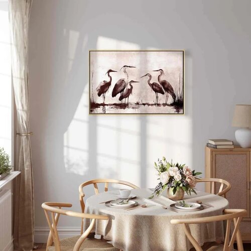  Slika - Herons painted with ink 120x80 U prirodnom drvenom okviru Slike