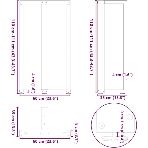  Noge za barski stol T-oblika 2 kom 60x35x(110-111) cm čelik Slike