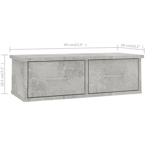  Zidna polica s ladicama boja betona 60 x 26 x 18,5 cm drvena Slike