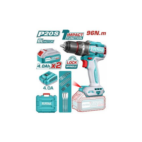 Total Aku udarna bu&scaron;ilica 20v,BL,96NM, 2 bat 4Ah + punjač 4A TIDLI20968E Cene