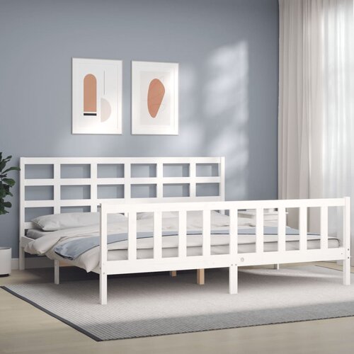 vidaXL Posteljni okvir z vzglavjem bel 200x200 cm trden les Cene