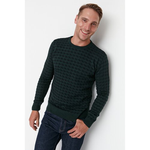 Trendyol Emerald Green Men's Slim Fit Crew Neck Jacquard Knitwear Sweater Cene