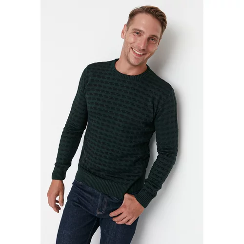 Trendyol Emerald Green Men's Slim Fit Crew Neck Jacquard Knitwear Sweater