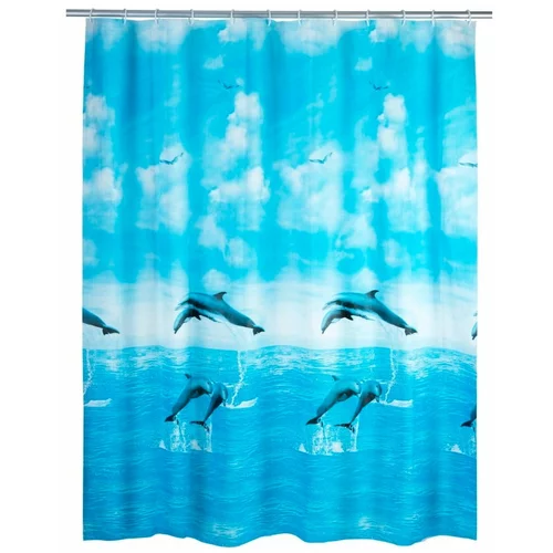 Wenko plava zavjesa za tuš ili kadu Dolphin, 180 x 200 cm