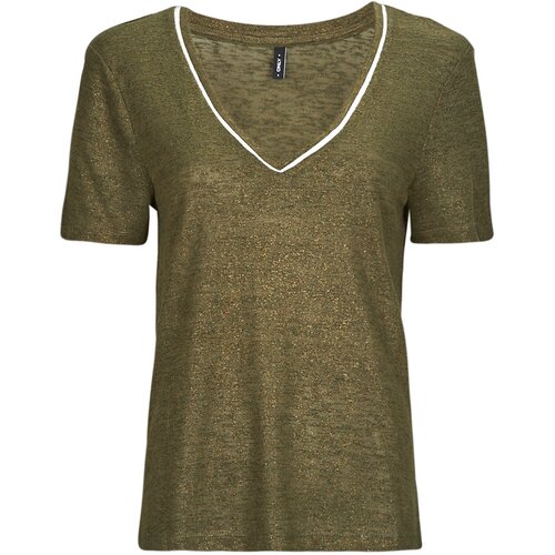 Only Majice s kratkimi rokavi ONLDORIT S/S V-NECK SHINE TOP JRS Kaki Slike