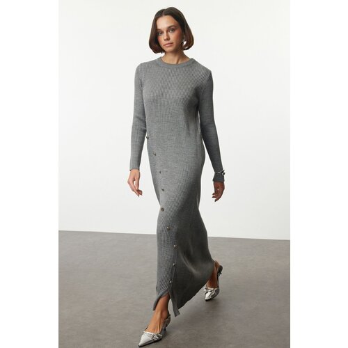 Trendyol Gray Button Detailed Knitwear Dress Cene