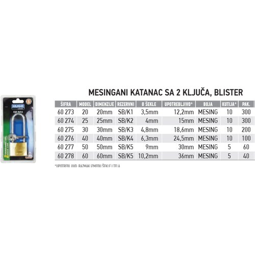 HUGO LOCKS Mesingani katanac sb60 60mm Slike