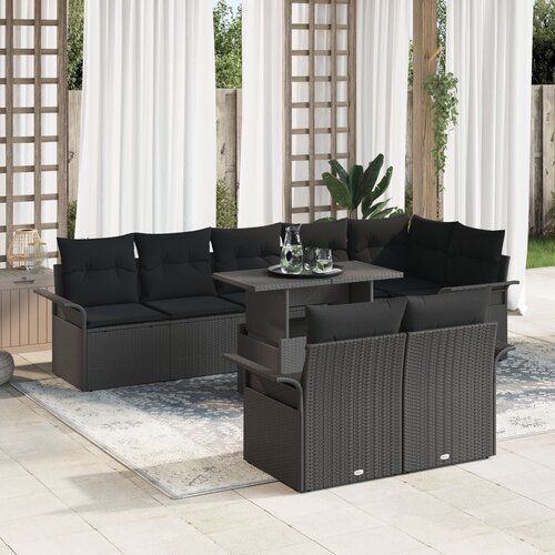 vidaXL 9-dijelni vrtni sofa set s jastučićima crni poli ratan Cene