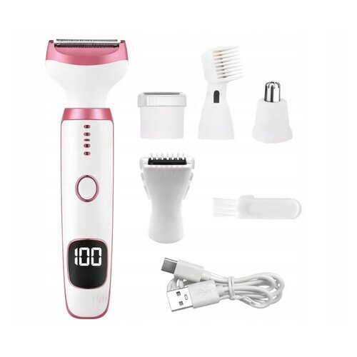  5v1 brezžični aku. LCD epilator in brivnik dlačic za telo USB roza Slike