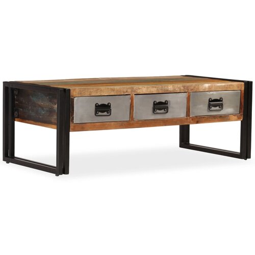  Stolić za kavu s 3 ladice od masivnog recikliranog drva 100 x 50 x 35 cm Slike