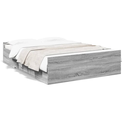 Maison Chic Posteljni okvir - Dvoposteljna postelja - Zakonska postelja s predali siva sonoma 120x190 cm inženirski les, (21695287) Slike
