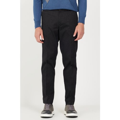 ALTINYILDIZ CLASSICS Men's Black Comfort Fit Relaxed Cut Side Pocket Cotton Diagonal Patterned Trousers Cene