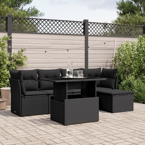  6-dijelni set vrtnih sofa s jastucima crni od poliratana Crna 100 x 55 x 73 cm Cene