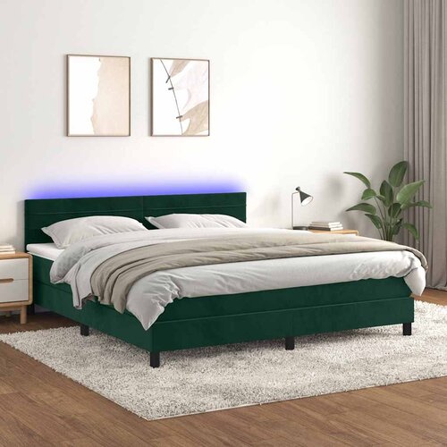  box spring s madracem LED tamnozeleni 160x200 cm baršun Cene