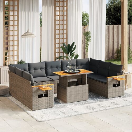 vidaXL 11-dijelni set vrtnih sofa od poliratana s jastucima sivi Cijene