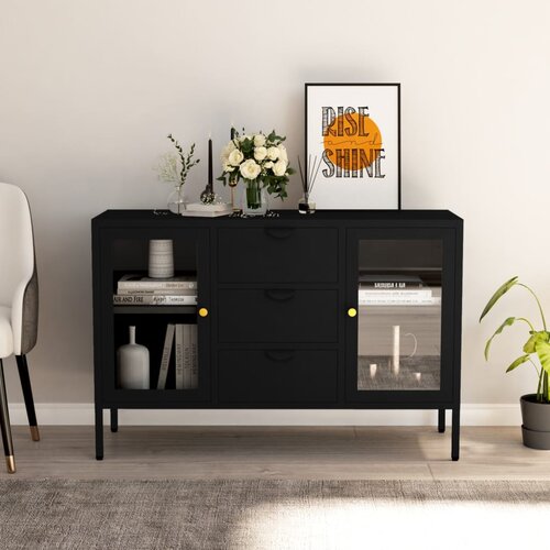 VidaXL komoda crna 105 x 35 x 70 cm od čelika i kaljenog stakla Slike
