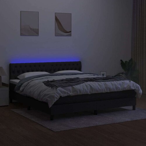  Box spring s madracem LED crni 160x200 cm od tkanine Slike