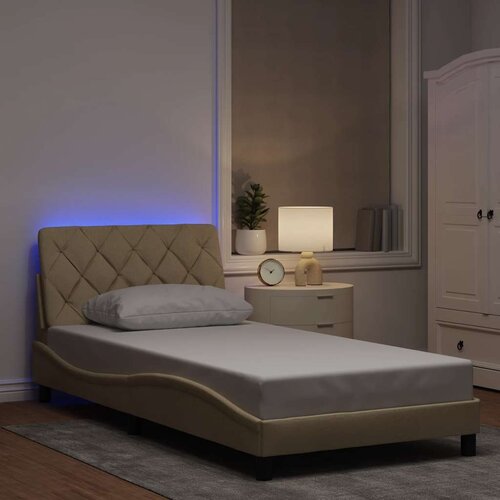  Posteljni okvir z LED brez vzmetnice krem 100x200 cm blago, (21790753) Cene
