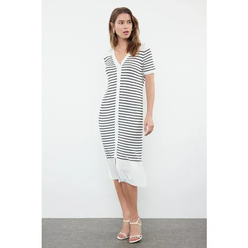 Trendyol Ecru Striped Knitwear Dress