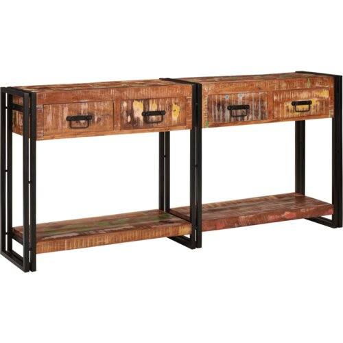 VidaXL Konzolni stolovi Set od 2 s ladicama, Vi&amp;scaron;ebojno čvrsto obnovljeno drvo, konzolni stol s ladicama 160x33x75 cm Čvrsto obnovljeno drvo Slike
