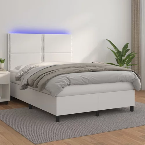  Krevet box spring s madracem LED bijeli 140x190 cm umjetna koža