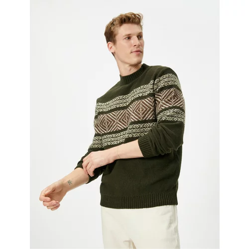 Koton Half Turtleneck Sweater with Ethnic Pattern and Ribbed