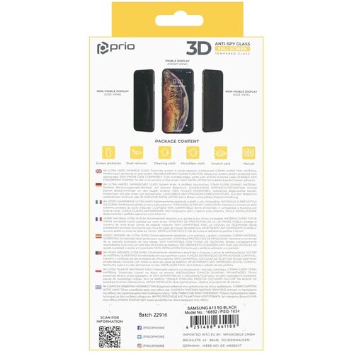 Prio 3D Anti-Spy kaljeno staklo za Samsung A13 5G crno Slike