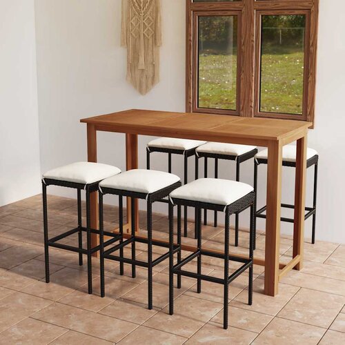  7-dijelni vrtni barski set s jastucima crni Cijene