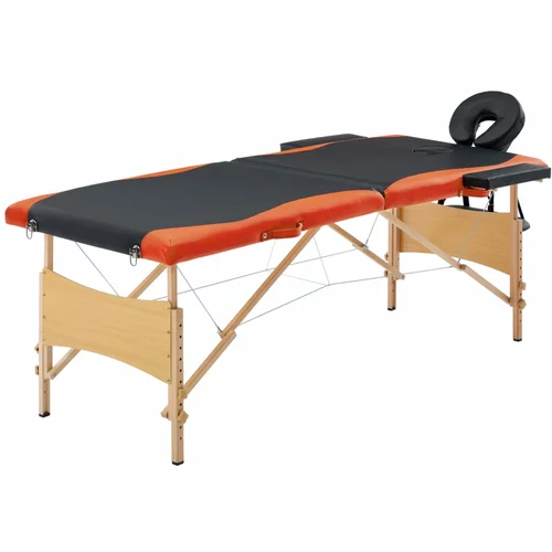 Sklopivi stol za masažu s 2 zone drveni crno-narančasti