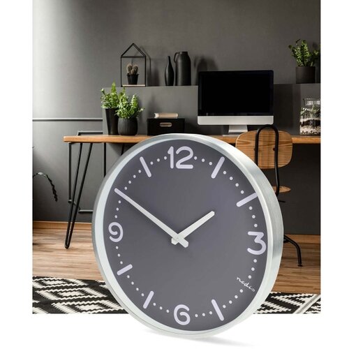 Nedis CLWA3226SS - Zidni sat prečnika 30,5 cm, 1x AA, matni hrom Slike