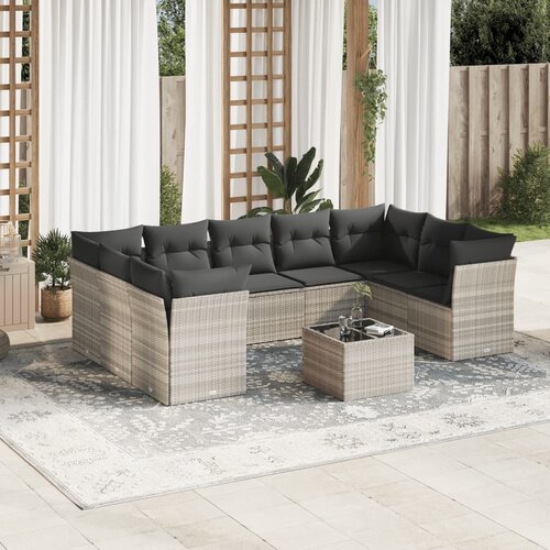 vidaXL 10-dijelni set vrtnih sofa poliratan s jastucima svijetlosivi Cijene
