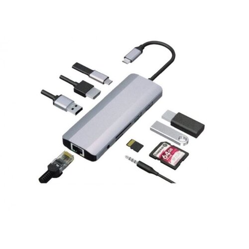 Gembird CM-COMBO9-03 USB Type-C 9-in-1 multi-port adapter USB USB-C+HUB+HDMI+PD+card rea Slike