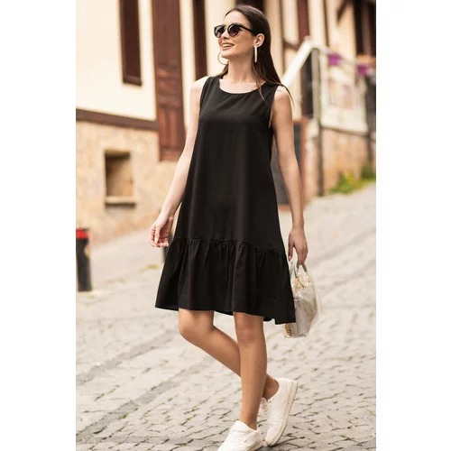 armonika Women's Black Sleeveless Skirt with Ruffles