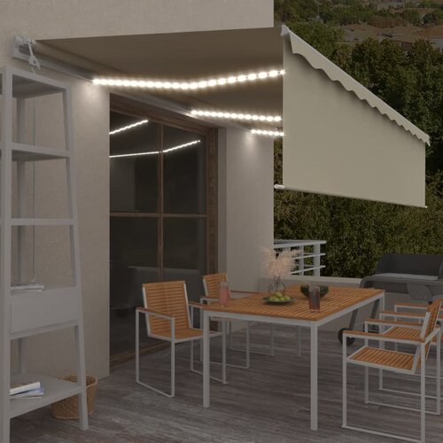 VidaXL Automatska tenda s roletom i senzorom LED 6 x 3 m krem Slike
