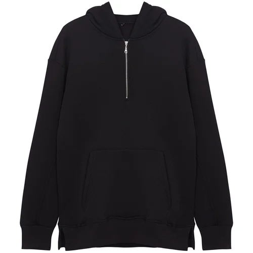 Trendyol Black Oversize/Wide Cut Zippered Hooded Basic Sweatshirt