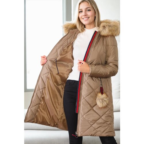 Dewberry Z6646 N FUR POMPOM LADIES' COAT-VISION-1 Cijene