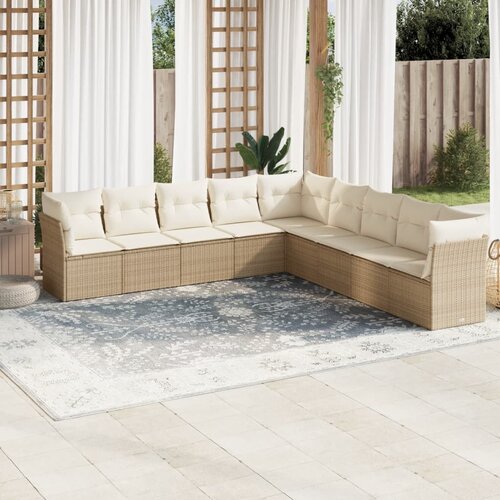  9-dijelni set vrtnih sofa s jastucima bež od poliratana 289 x 289 x 69 cm Cene