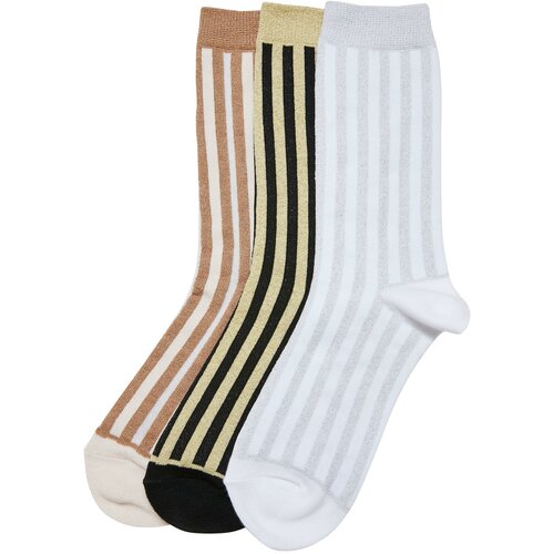 Urban Classics Accessoires Metallic Effect Stripe Socks 3-Pack black/whitesand/white Cene