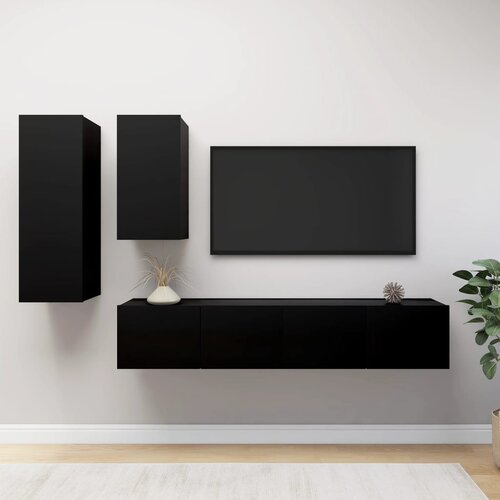 The Living Store Komplet TV omaric 4-delni črna inženirski les - Komplet TV Omaric, (21429810) Slike