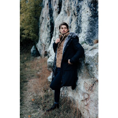 Madmext Black Long Faux Shearling Down Coat 5995 Cene