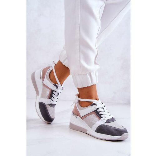 Kesi Leather Sport Shoes Wedge Sneakers Silver-Grey Elissa Slike