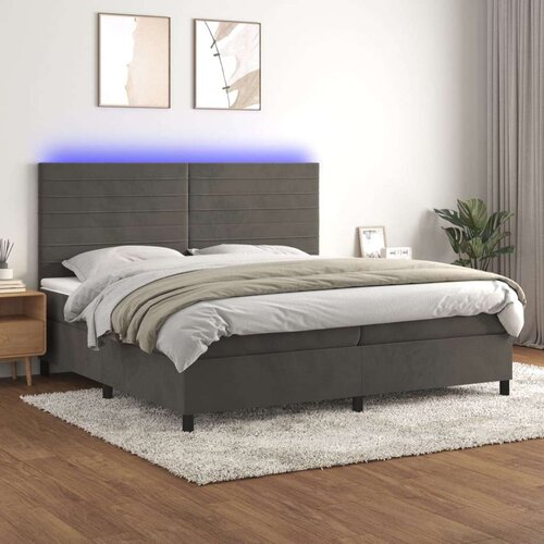  Box spring postelja z vzmetnico LED temno siva 200x200 cm žamet, (20727142) Cene