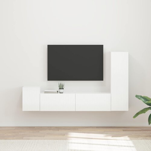 Set TV komoda Zidne 4 pcs Visoki sjaj bijela Konstruirano drvo Cijene