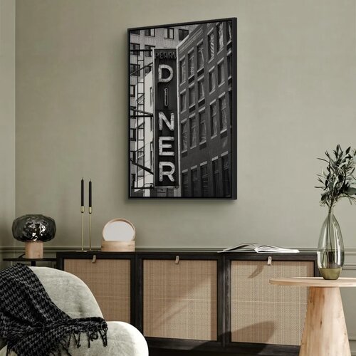  Slika - New York Neon Sign (1 Part) Vertical 60x90 U crnom drvenom okviru Slike
