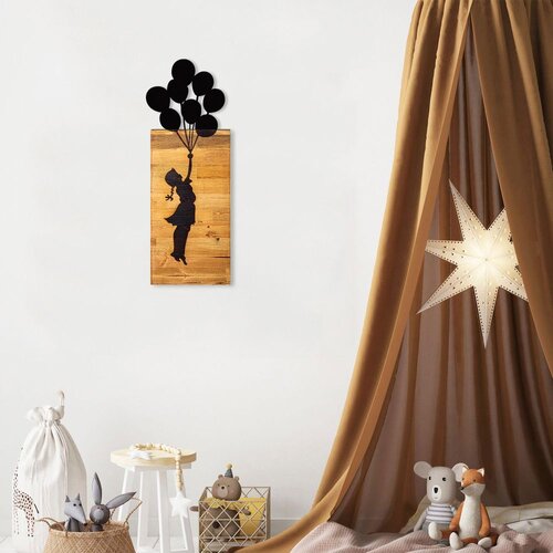 Wallity chıld and balloons black decorative wooden wall accessory Slike