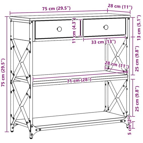  Konzolna stolica s ladicama Crni hrast 75 x 28 x 75 cm Slike