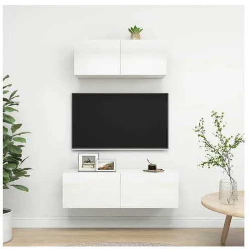  Komplet TV omaric 2-delni visok sijaj bela iverna plošča