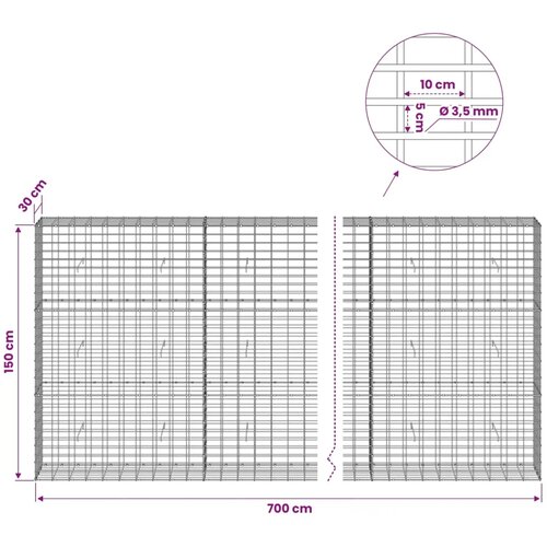  Gabion s žicom debljine 3 5 mm i mrežom 5x10 cm 700x30x150 cm - 30 cm 150 cm 700 cm Slike