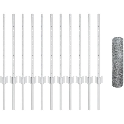 vidaXL Ograjni Stebri 11 kos U- kanal 60 cm pocinkano jeklo, Šesterokotna ograja 0.6x25 m pocinkano jeklo Cene
